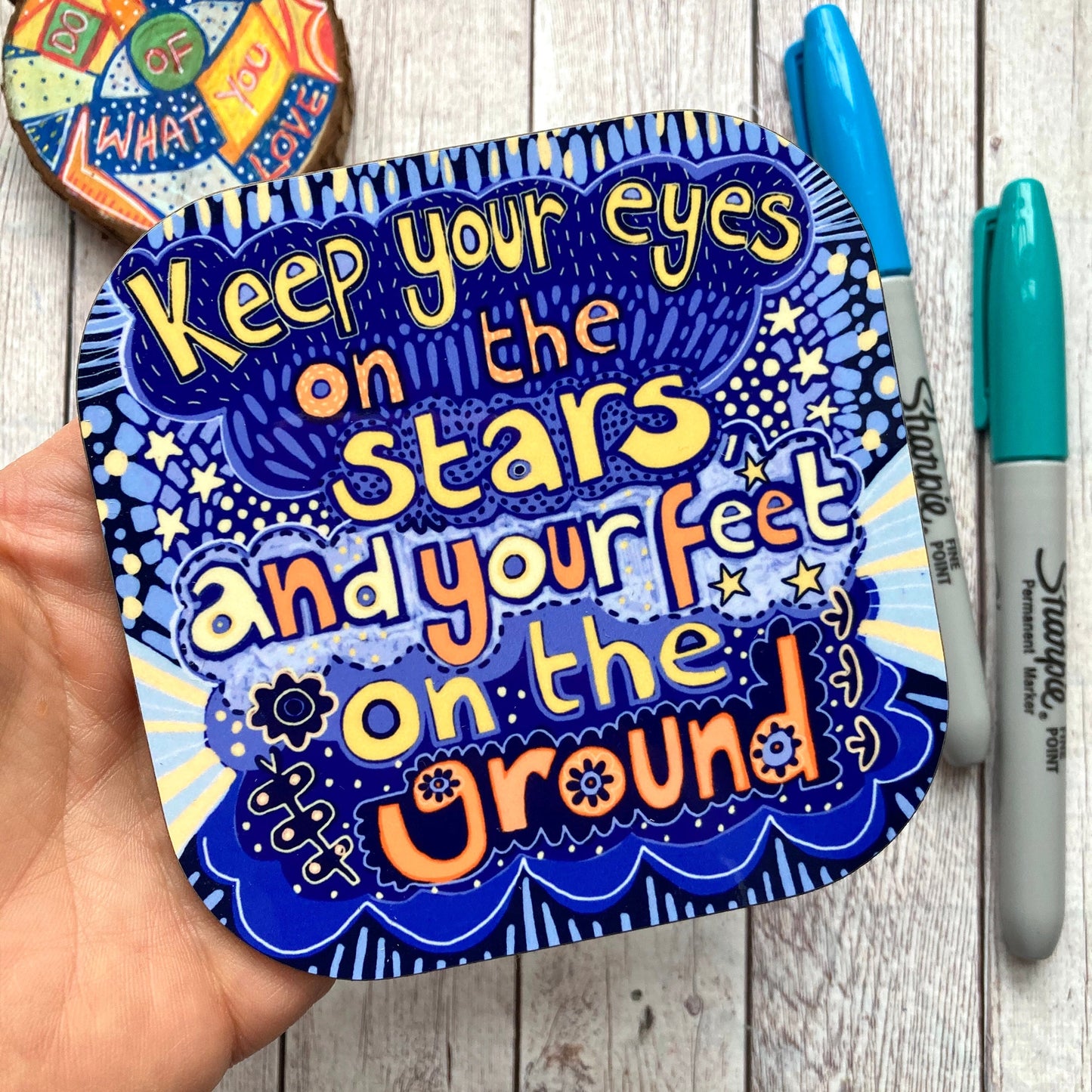 Keep Your Eyes On The Stars Positive Quote Coaster, Motivational Quotes , Affirmation Coasters, Self Care Gifts, Inspirational Gifts.
