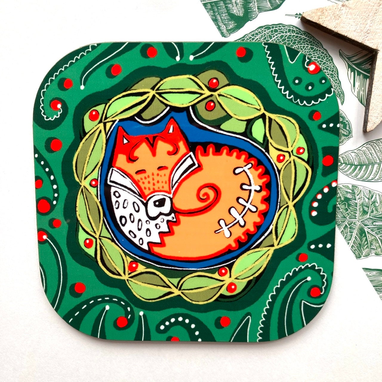 Curled Fox Coaster, Cute Fox Coaster Set, Woodland Coasters, Fox Lover Gift, Thank You Gift, Fox Fan.