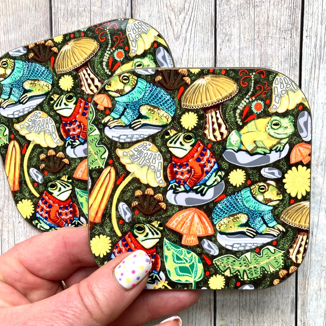 Toad Coaster, Toads in Jumpers, Animal Coasters, Amphibian Lover Gifts, Fun Gift, Toadstool Lover, Birthday Gift Ideas, New Home Gifts.