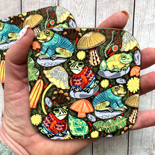 Toad Coaster, Toads in Jumpers, Animal Coasters, Amphibian Lover Gifts, Fun Gift, Toadstool Lover, Birthday Gift Ideas, New Home Gifts.