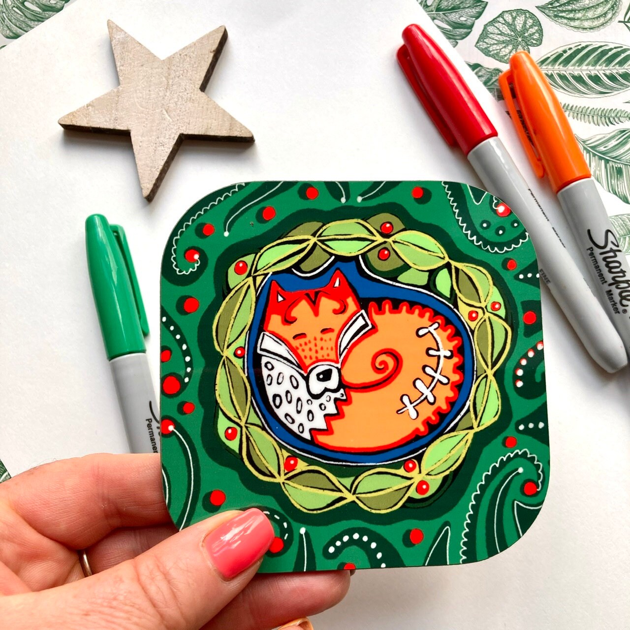 Curled Fox Coaster, Cute Fox Coaster Set, Woodland Coasters, Fox Lover Gift, Thank You Gift, Fox Fan.