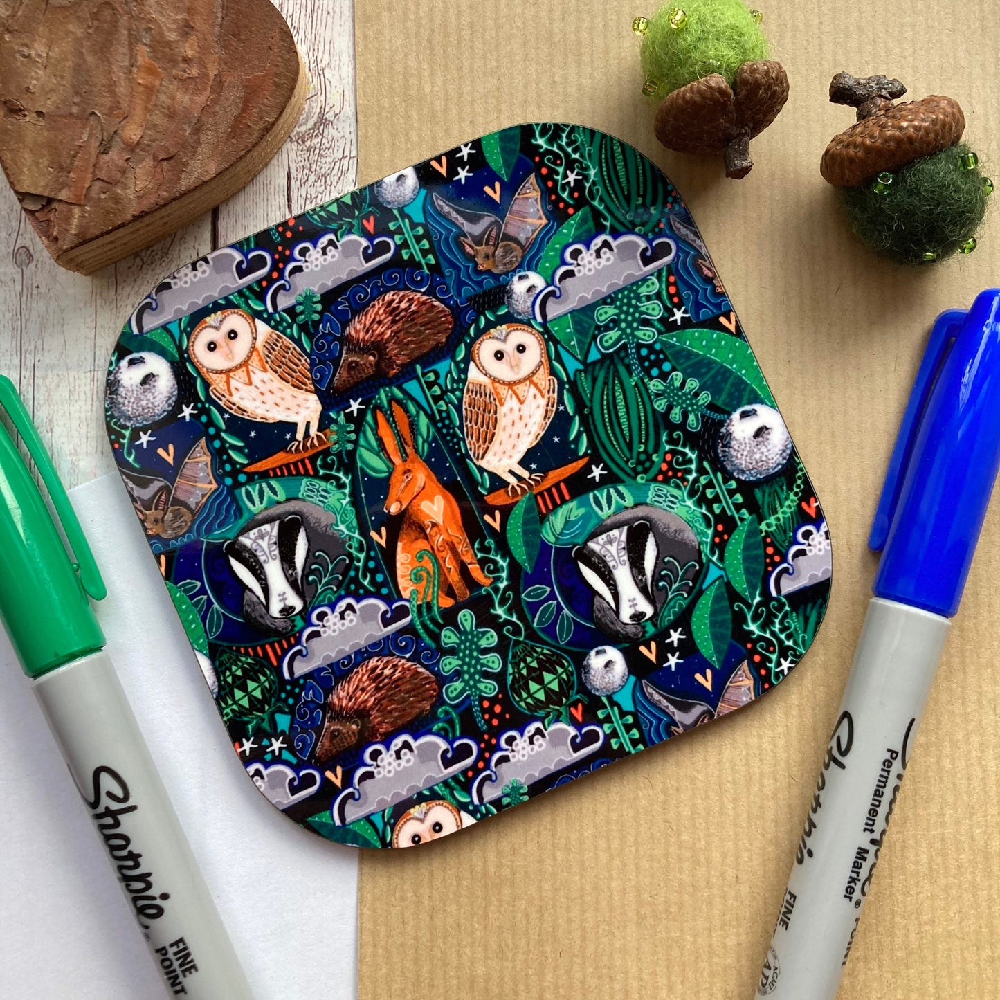 Woodland Animal Coaster, Hare, Badger, Owl Coaster, Forest Animals, Housewarming Gift, Birthday Gift Ideas, Gift For Animal Lover.