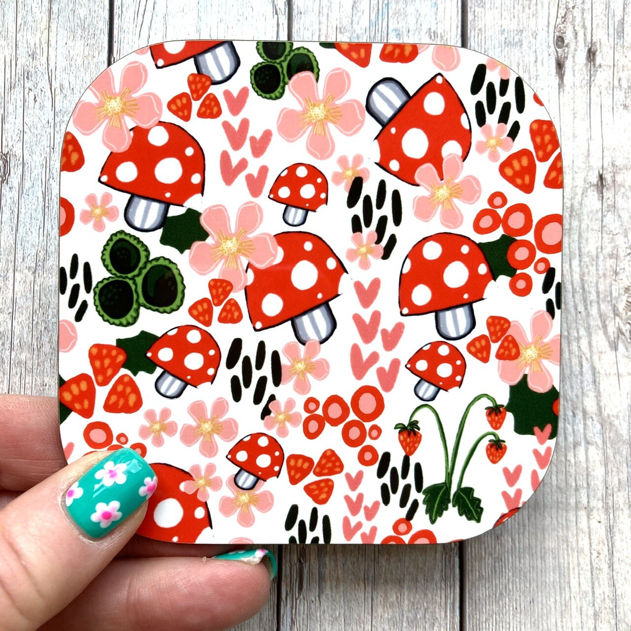 Toadstool Coaster, Toadstool Pattern, Colourful Coaster, Mushroom Lover Gift, Woodland Gift Idea, Birthday Gifts, New Home Gifts.
