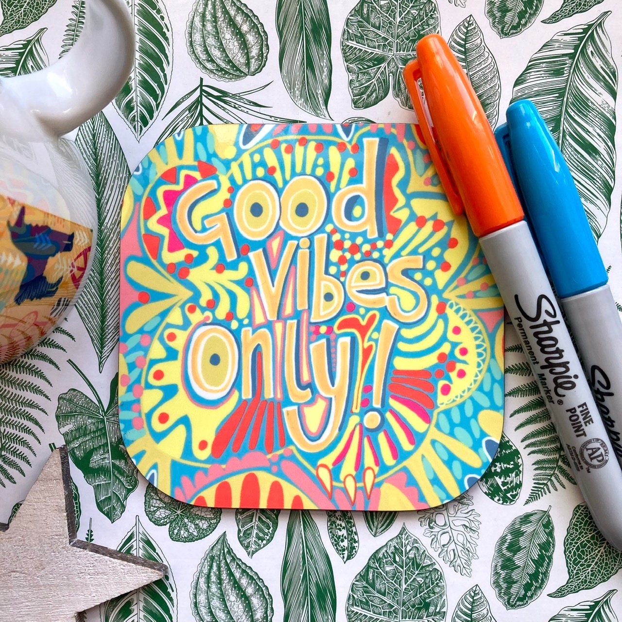 Good Vibes Coaster, Quote Coasters, Colourful Home Decor, Friendship Gift, Positivity Gifts, New Home Gift, Caravan Camper Van.