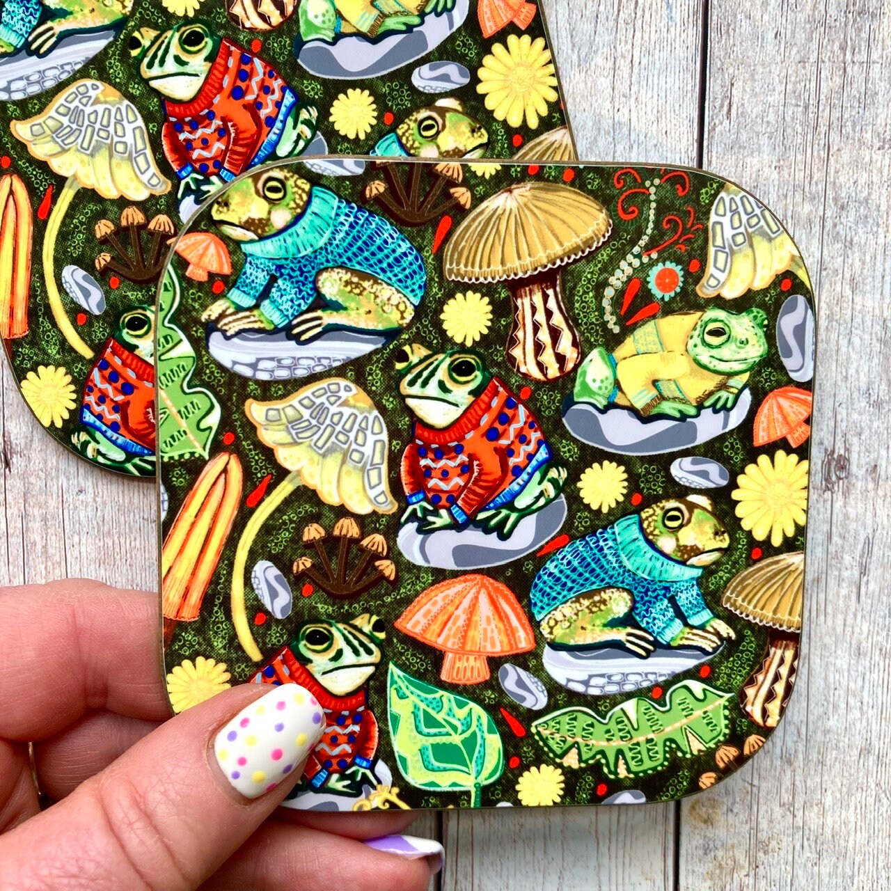 Toad Coaster, Toads in Jumpers, Animal Coasters, Amphibian Lover Gifts, Fun Gift, Toadstool Lover, Birthday Gift Ideas, New Home Gifts.