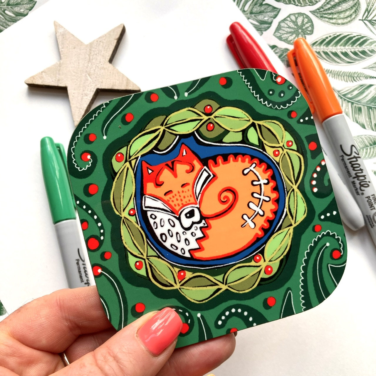 Curled Fox Coaster, Cute Fox Coaster Set, Woodland Coasters, Fox Lover Gift, Thank You Gift, Fox Fan.