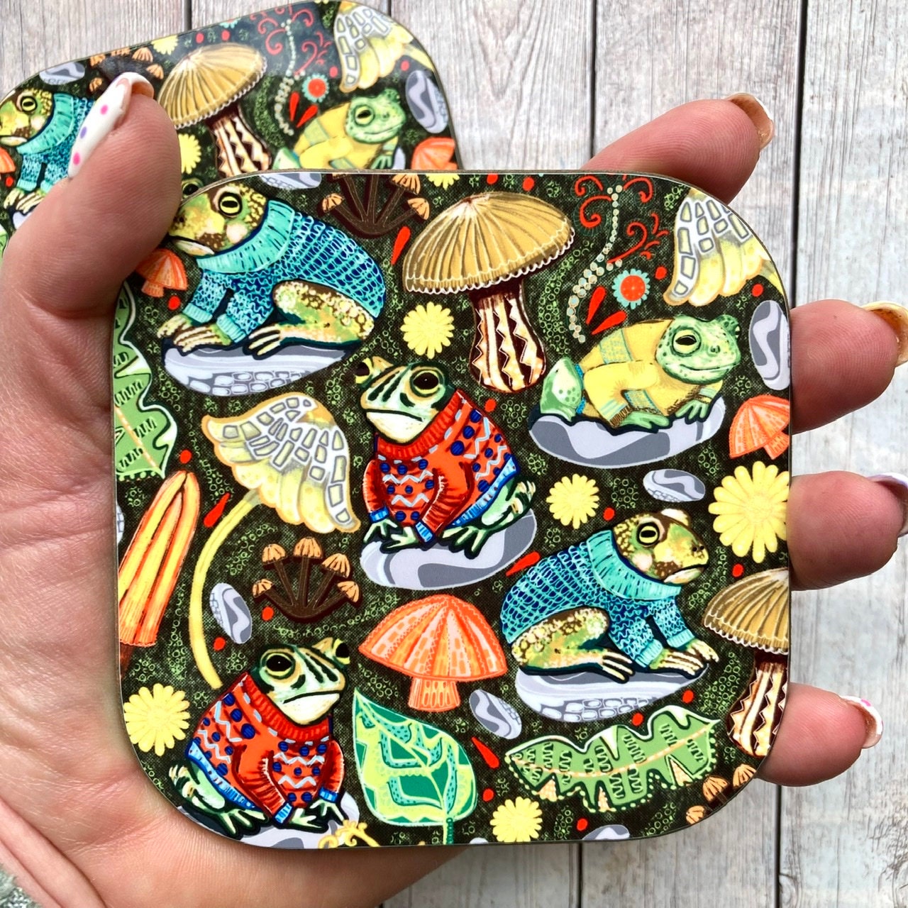 Toad Coaster, Toads in Jumpers, Animal Coasters, Amphibian Lover Gifts, Fun Gift, Toadstool Lover, Birthday Gift Ideas, New Home Gifts.