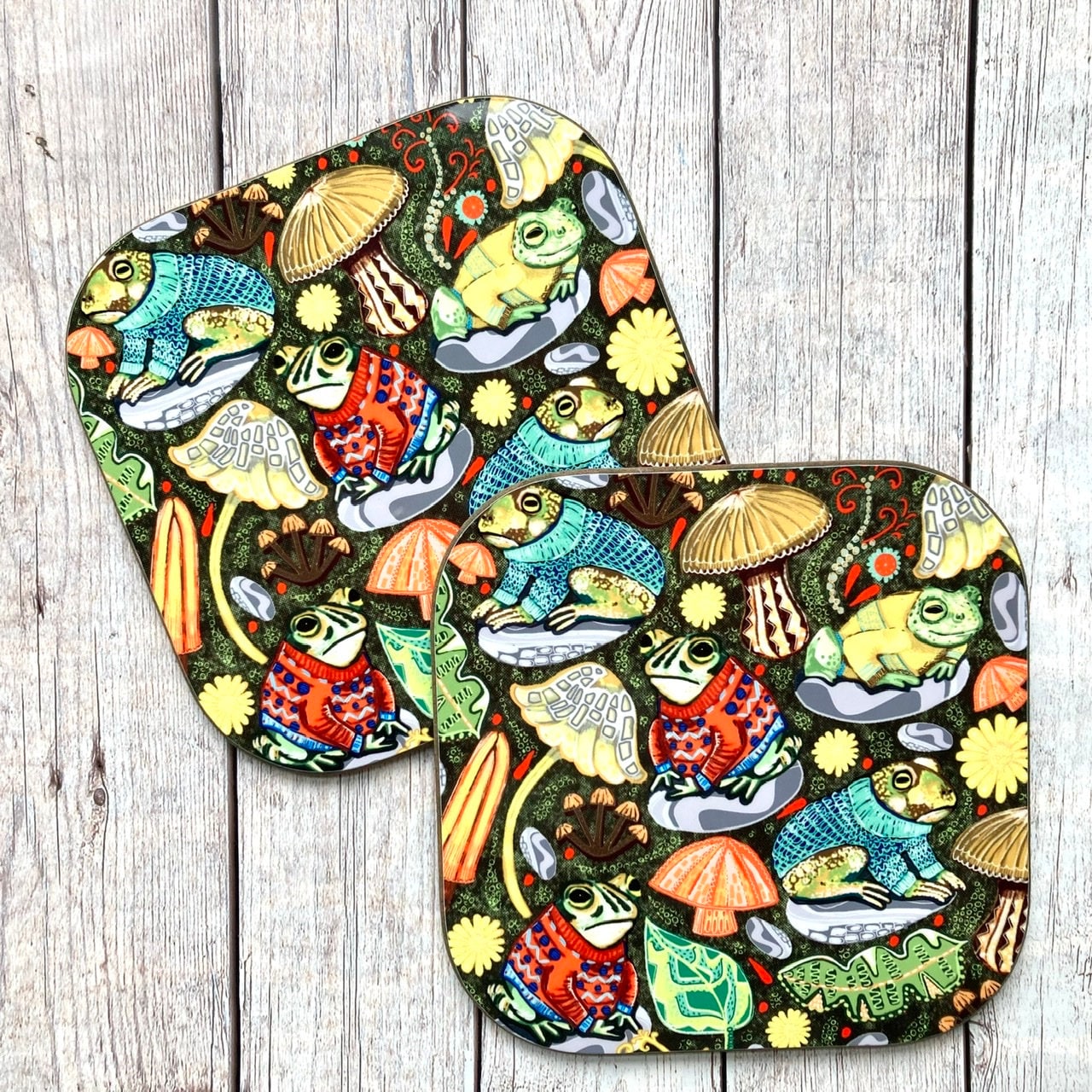 Toad Coaster, Toads in Jumpers, Animal Coasters, Amphibian Lover Gifts, Fun Gift, Toadstool Lover, Birthday Gift Ideas, New Home Gifts.