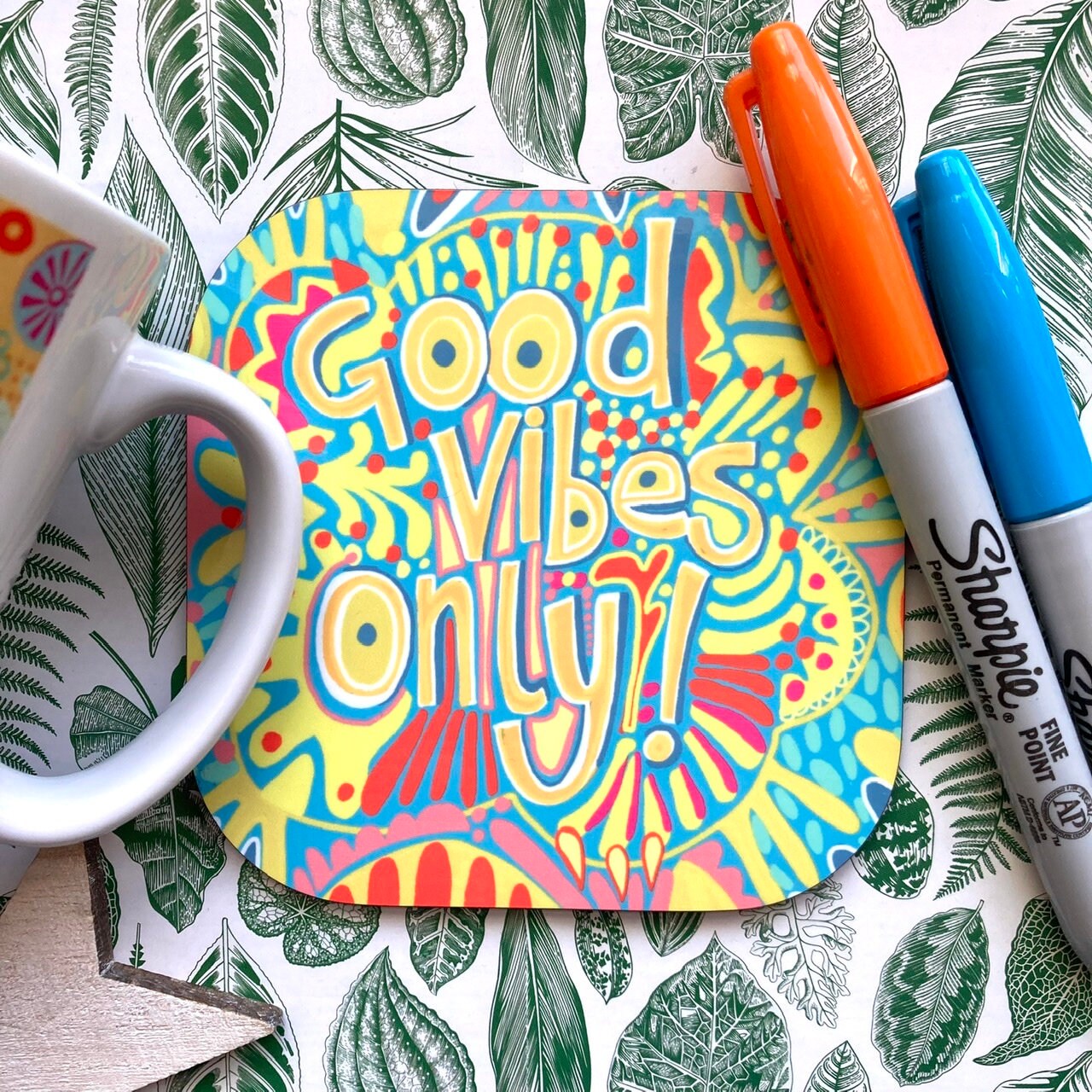 Good Vibes Coaster, Quote Coasters, Colourful Home Decor, Friendship Gift, Positivity Gifts, New Home Gift, Caravan Camper Van.