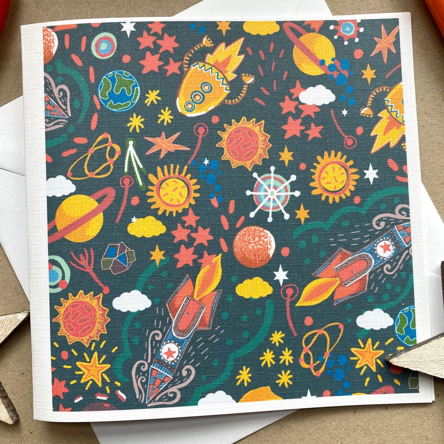 Rocket Ship Birthday Card, Space Greetings Card, Space Lover Card, Children’s Cards, Planets Notecard, Any Occasion, Blank Greetings.