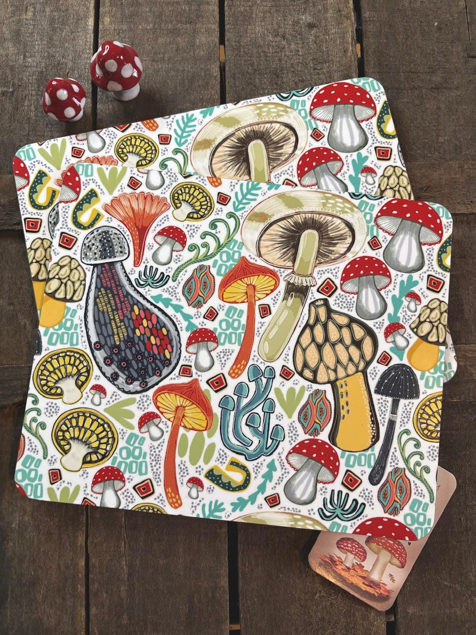 Fungi Pattern Placemats, Toadstools, Set of Two, Fungi Placemat, Toadstool Lover Gift, Mushroom Lover, Birthday Gift Ideas, New Home Gifts.