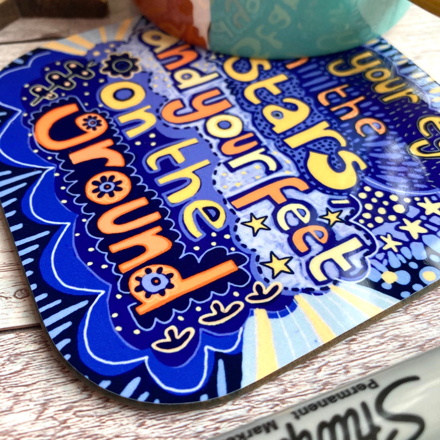 Keep Your Eyes On The Stars Positive Quote Coaster, Motivational Quotes , Affirmation Coasters, Self Care Gifts, Inspirational Gifts.