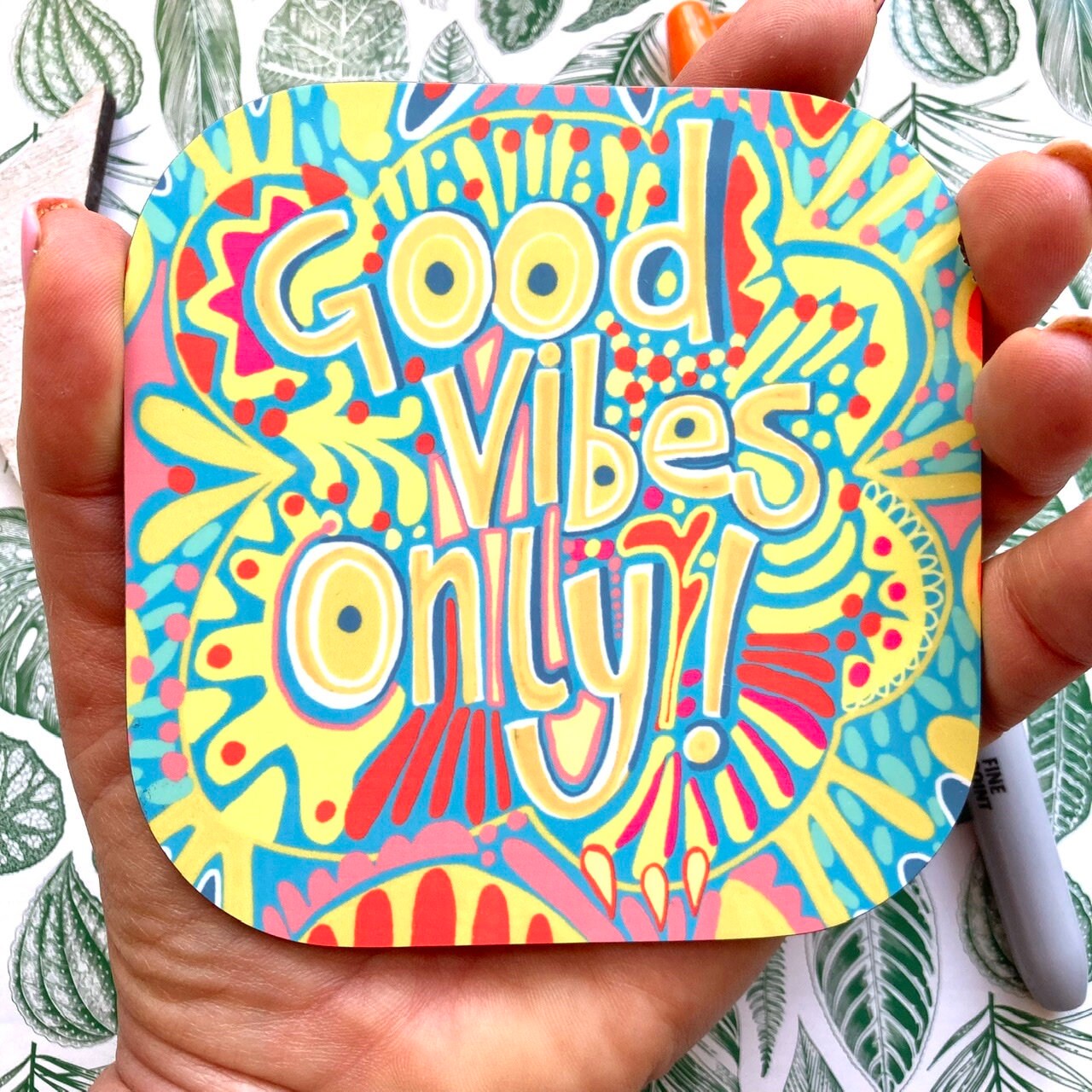 Good Vibes Coaster, Quote Coasters, Colourful Home Decor, Friendship Gift, Positivity Gifts, New Home Gift, Caravan Camper Van.
