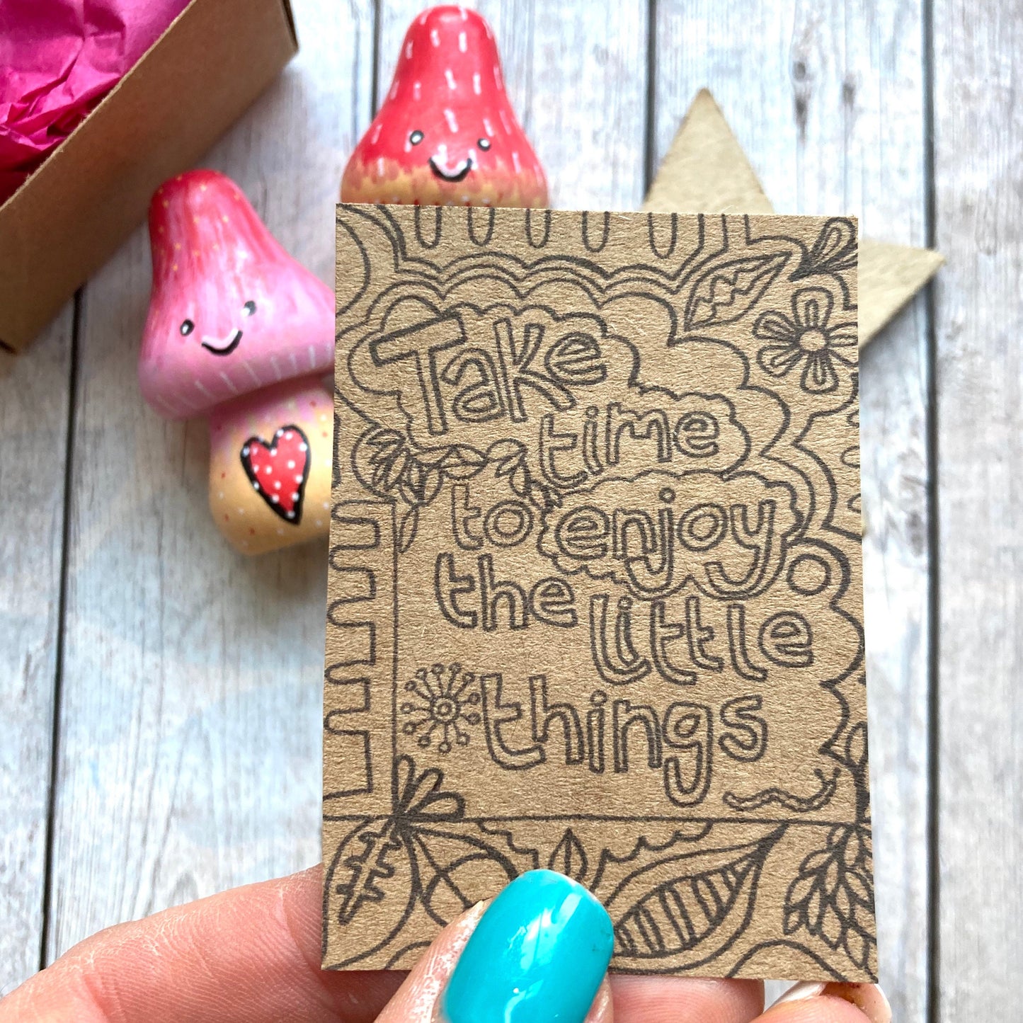 Enjoy The Little Things Mindfulness Gift, Mini Happy Mood Mushroom, Self Care, Friendship, Get Well Soon, Sending A Hug, Letterbox Gifts.