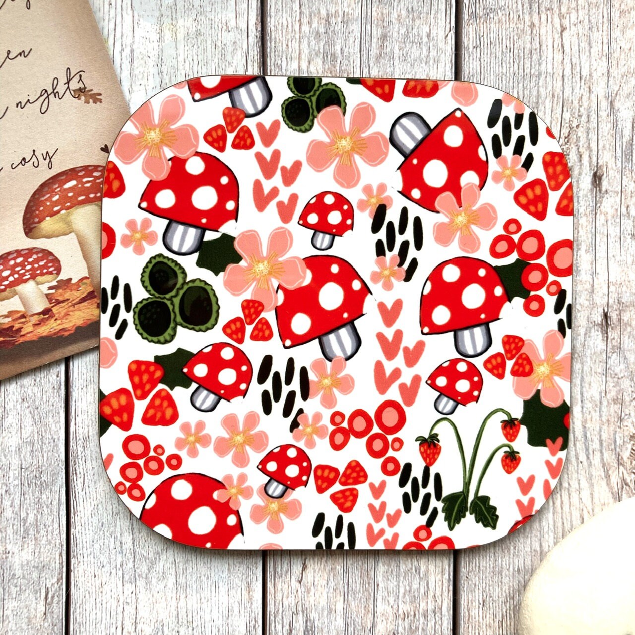 Toadstool Coaster, Toadstool Pattern, Colourful Coaster, Mushroom Lover Gift, Woodland Gift Idea, Birthday Gifts, New Home Gifts.
