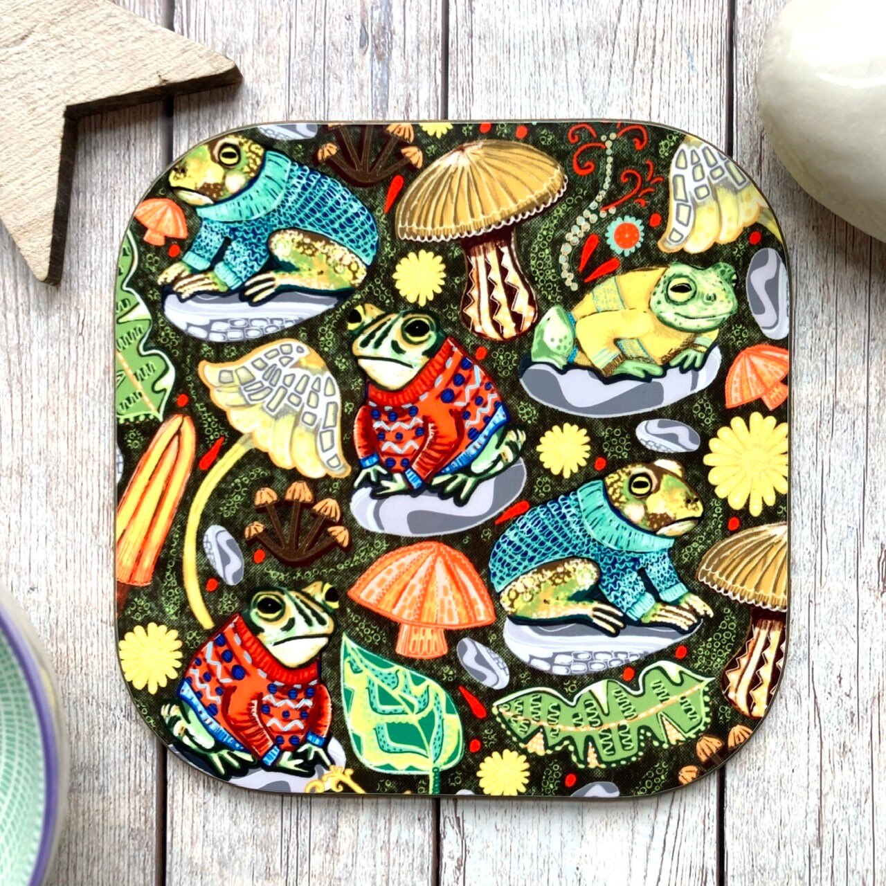 Toad Coaster, Toads in Jumpers, Animal Coasters, Amphibian Lover Gifts, Fun Gift, Toadstool Lover, Birthday Gift Ideas, New Home Gifts.