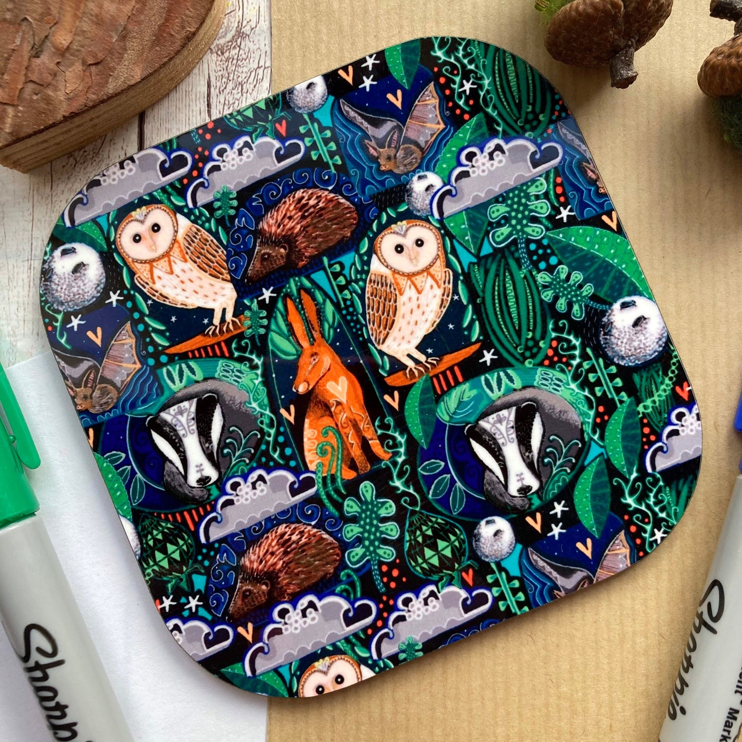 Woodland Animal Coaster, Hare, Badger, Owl Coaster, Forest Animals, Housewarming Gift, Birthday Gift Ideas, Gift For Animal Lover.