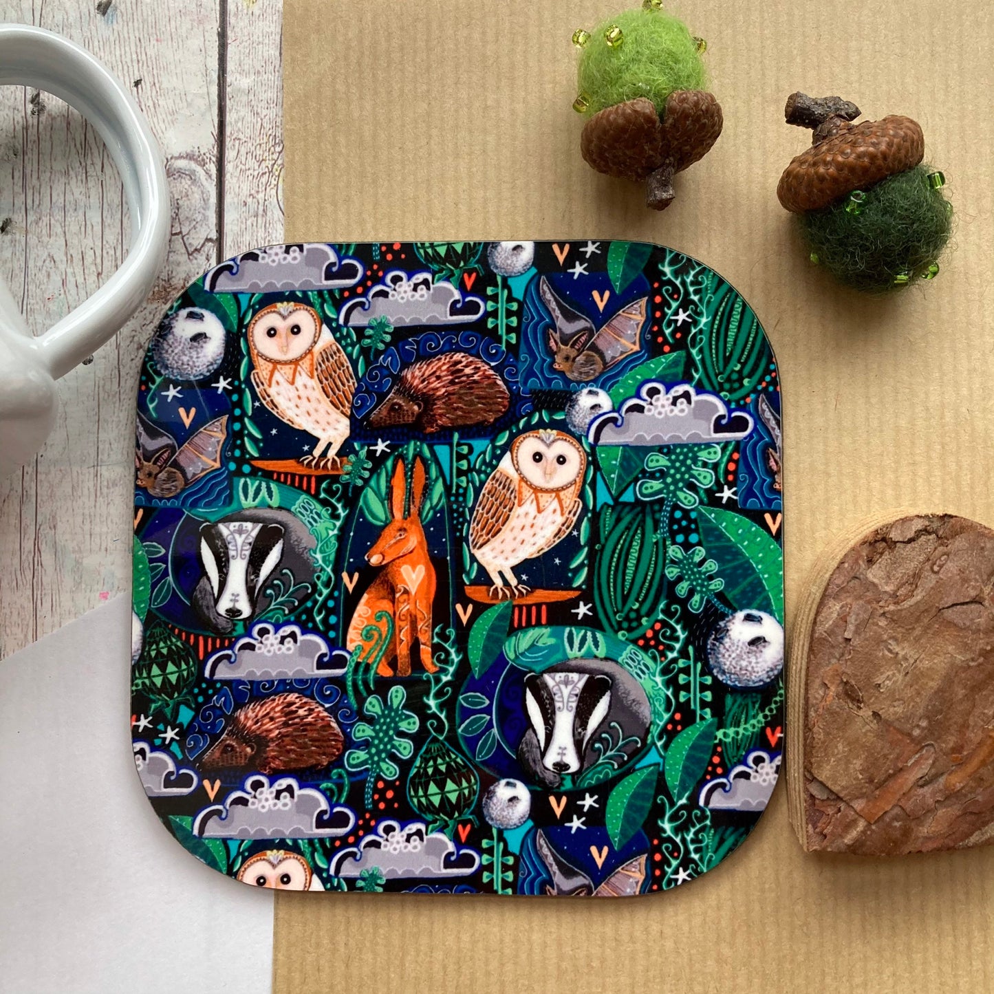 Woodland Animal Coaster, Hare, Badger, Owl Coaster, Forest Animals, Housewarming Gift, Birthday Gift Ideas, Gift For Animal Lover.