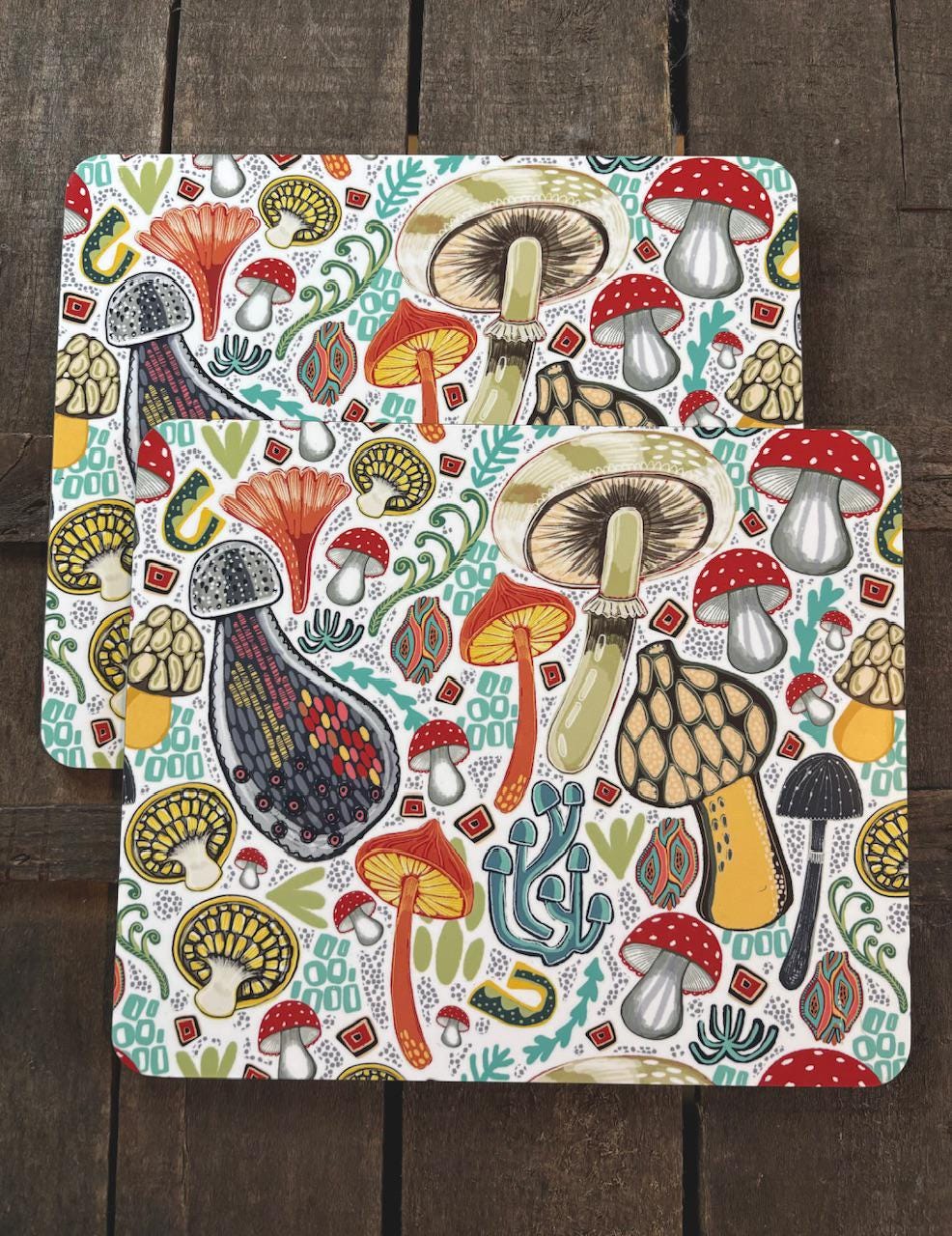 Fungi Pattern Placemats, Toadstools, Set of Two, Fungi Placemat, Toadstool Lover Gift, Mushroom Lover, Birthday Gift Ideas, New Home Gifts.