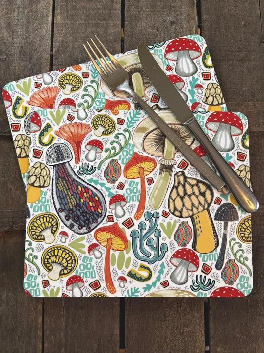 Fungi Pattern Placemats, Toadstools, Set of Two, Fungi Placemat, Toadstool Lover Gift, Mushroom Lover, Birthday Gift Ideas, New Home Gifts.