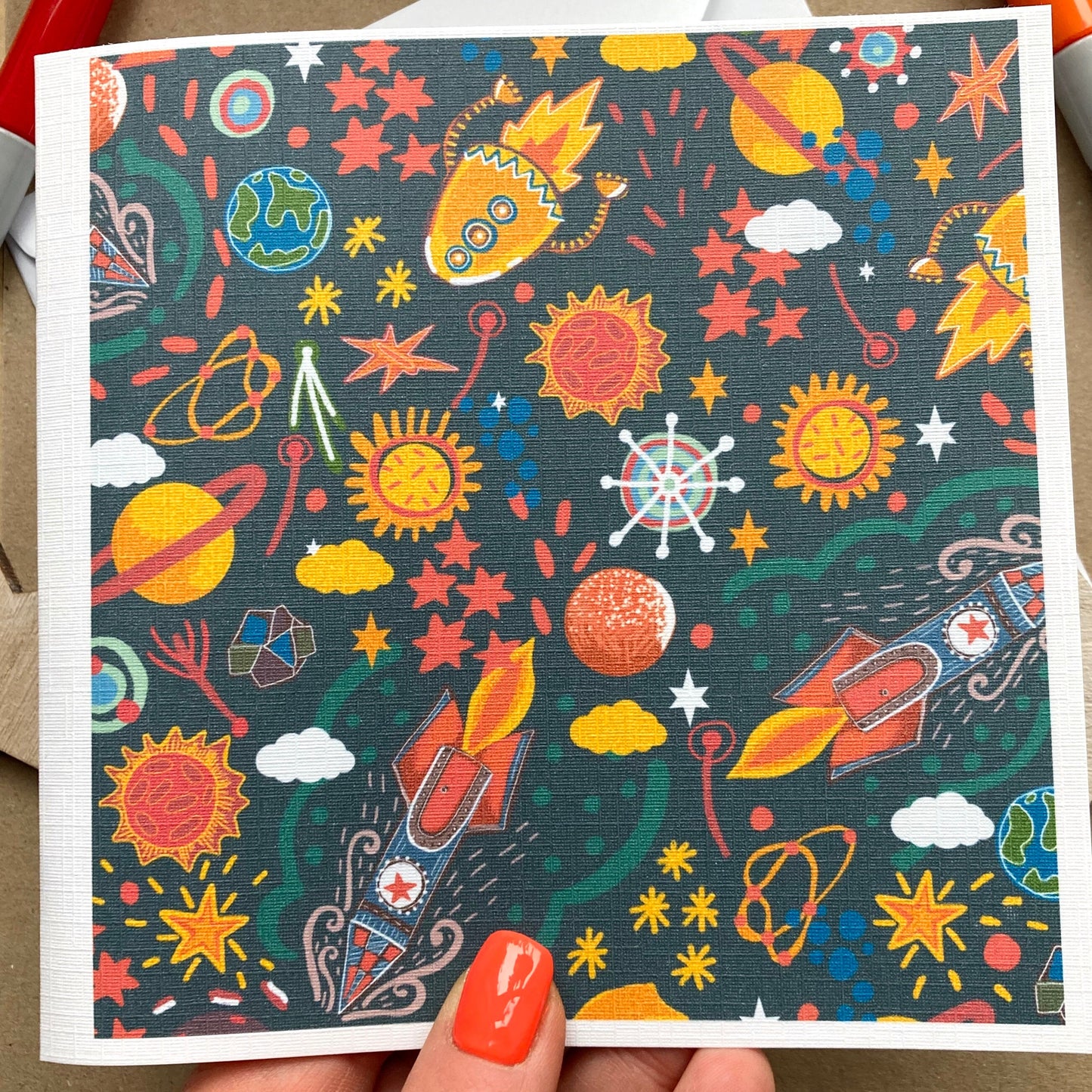 Rocket Ship Birthday Card, Space Greetings Card, Space Lover Card, Children’s Cards, Planets Notecard, Any Occasion, Blank Greetings.