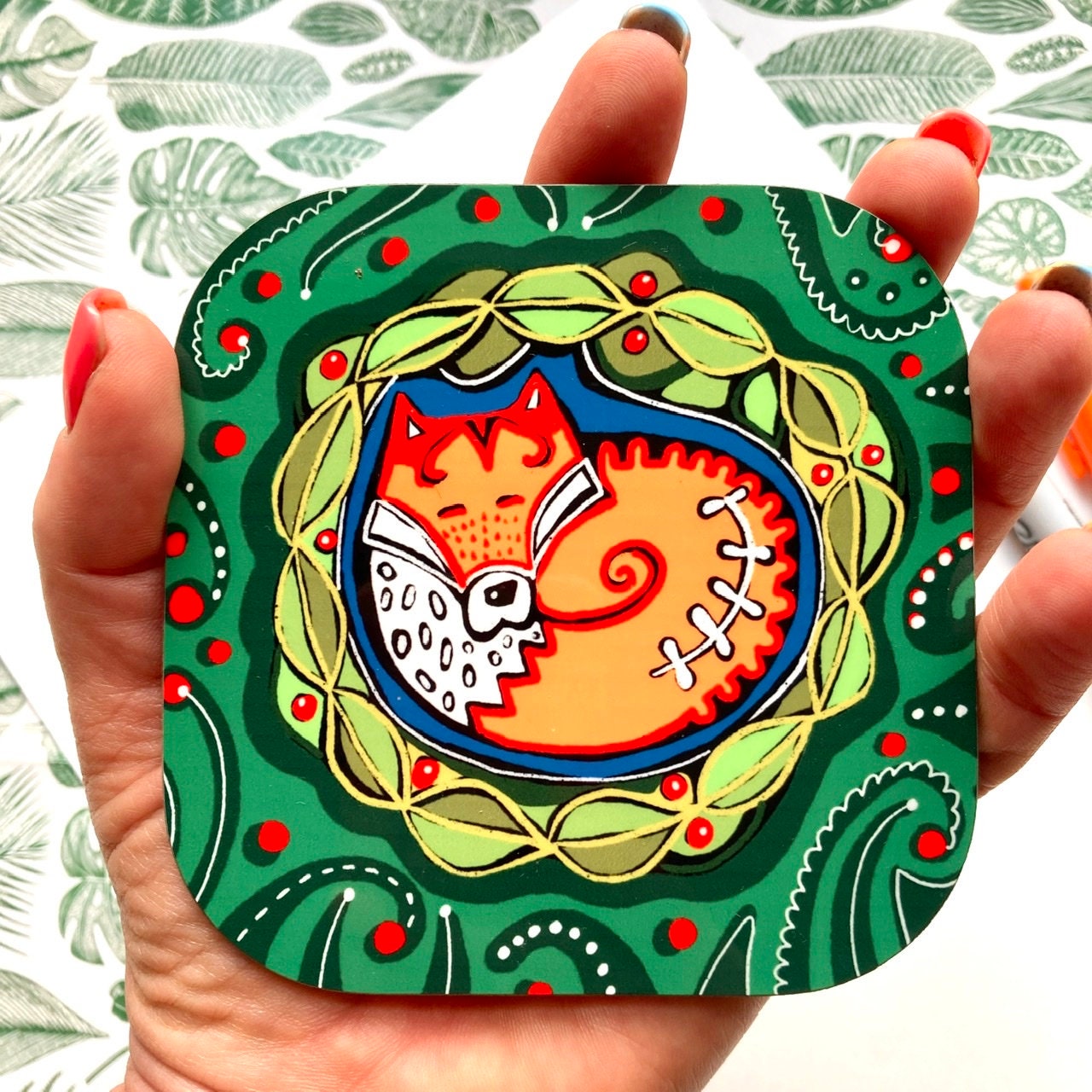 Curled Fox Coaster, Cute Fox Coaster Set, Woodland Coasters, Fox Lover Gift, Thank You Gift, Fox Fan.