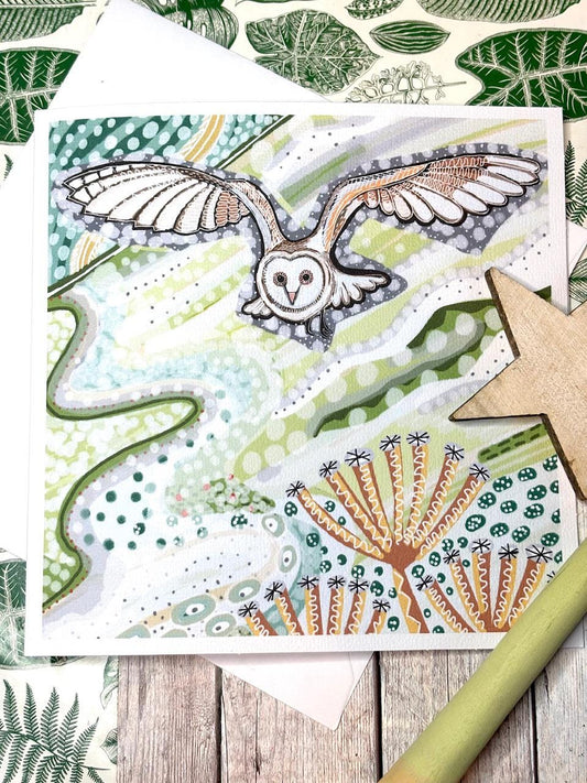 Barn Owl in Flight Greetings Card, Birthday Card, Owl Lover, Card For Friend, Nature, Leaving Card, Bon Voyage, Any Occasion.