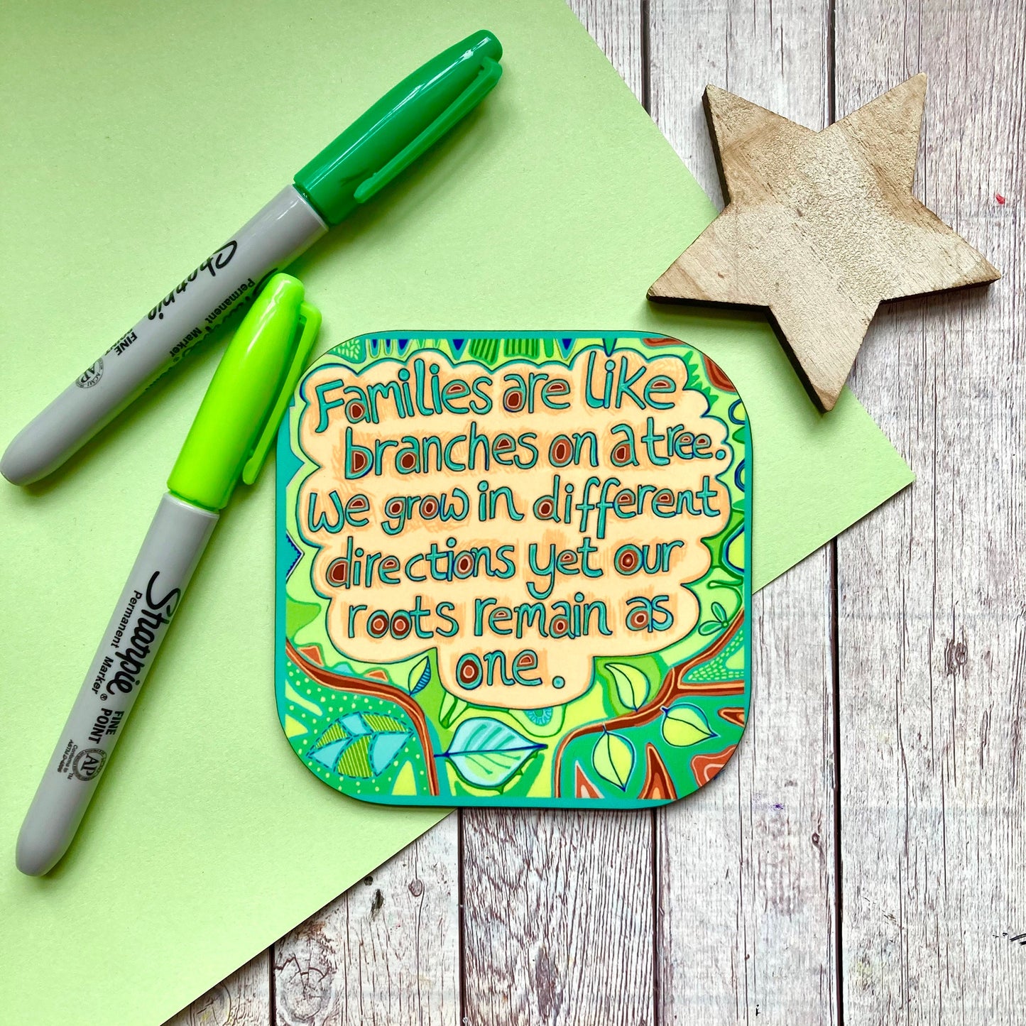 Family Quote Coaster, Birthday Gift For Mum, Families Are Like Branches Of A Tree, Positive Coasters, Thinking Of You, Housewarming Gift.
