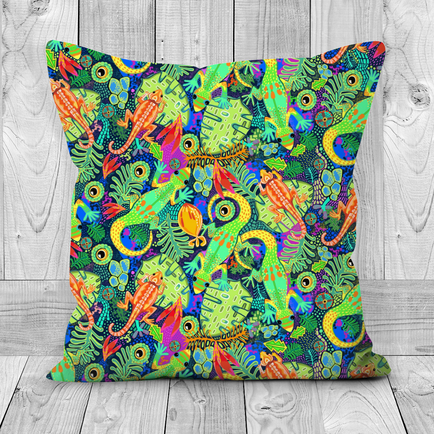 Lizard pattern faux suede cushion.